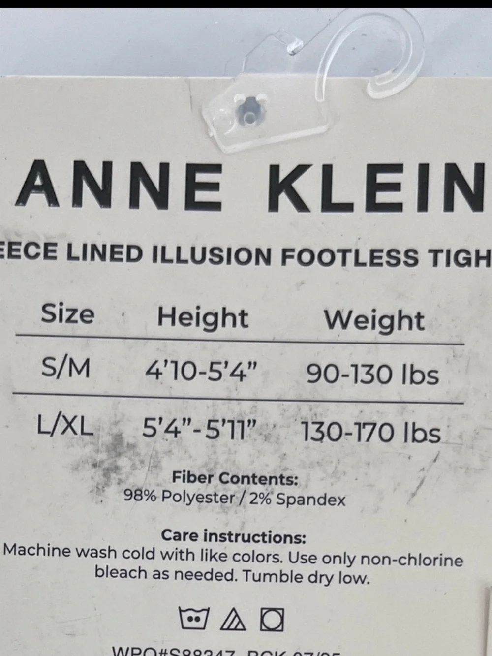 Anne Klein Fleece Lined Illusion Footless Tights S/M Black NWT